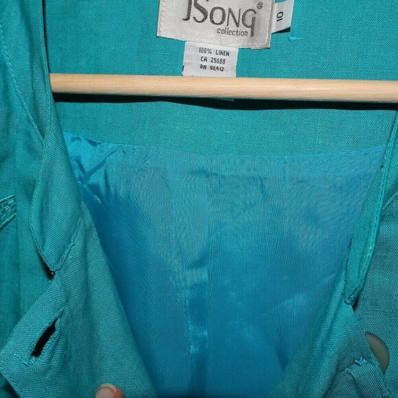 J Song 100% Linen Jacket Embroidery 3/4 Sleeves Button Up No Collar Size 10 - Picture 14 of 15